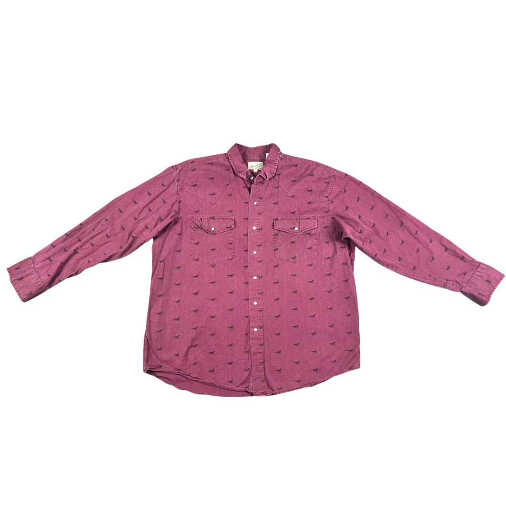 Express Rider Mens XL Burgundy Horse Print Pearl Snap Western Cowboy Shirt VTG